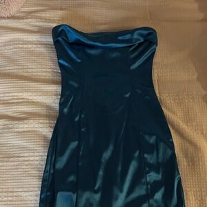 Lucy in the Sky Strapless Satin Dress in Deep Teal